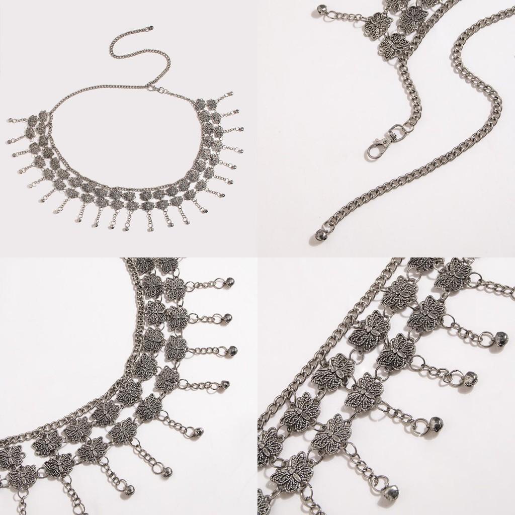 Butterfly Handcrafted Silver Belly Chain Women Jewelry With Vintage Engraving