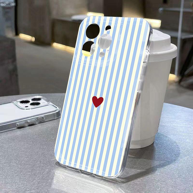 Phone Case for Samsung Galaxy S26 S25 Ultra S24 Plus A56 A16 A15 A36 A54 A55 A35 S21 S23 FE S22 Pastel Striped Heart Clear Cover