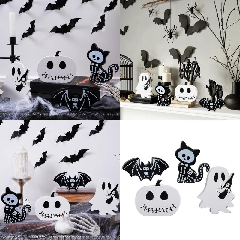 Plastic Halloweens Skull Ornaments Set Of 4 Shatterproofs Indoor Outdoor Decorative Accent