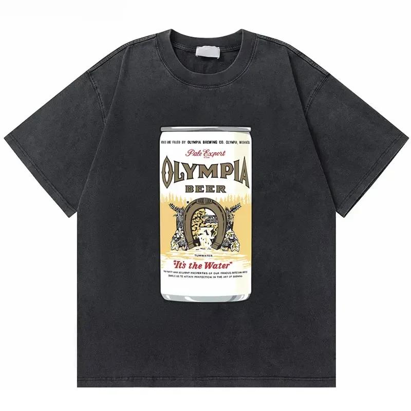 T-shirt Vintage Lavate Olympia Amateur Corea Stampa Double Face Uomo Fitness Palestra Copri Muscoli T-shirt Moda Maschile T-shirt Oversize