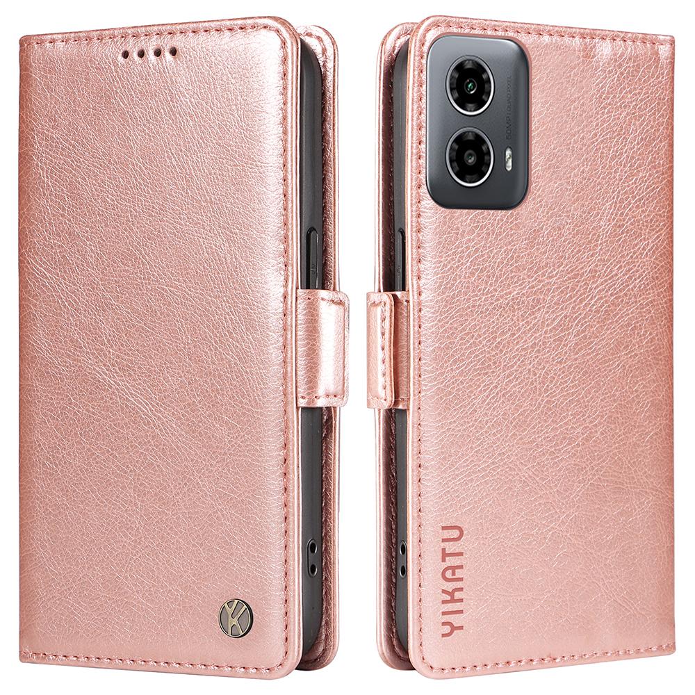 

YIKATU YK-007 For Motorola Moto G45 5G/G34 5G Case PU Leather Wallet Protective Phone Cover Rose Gold