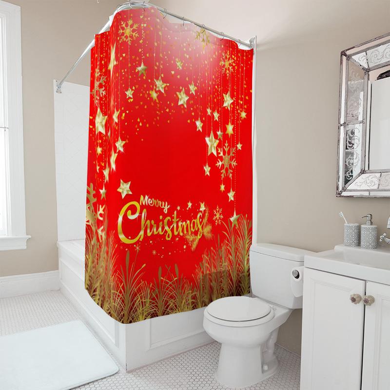 TU Christmas Shower Curtain Festive Holiday Decor Waterproof Fabric Bathroom Set Vintage Merry Xmas Backdrop
