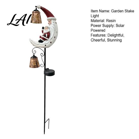 Unique Moon Shape Courtyard Decor Solar Christmas Santa Claus Garden Stake Light Waterproof Crescent Hollow Snowflake Star Lawn Ornament LED Pathway