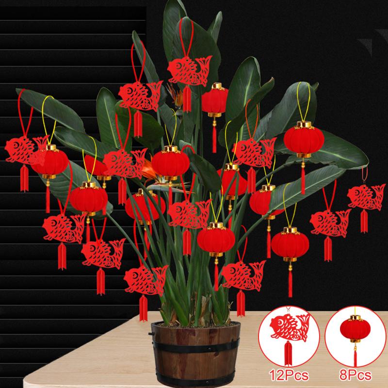 

20Pcs/Pack Red Lanterns DIY Flocking Chinese New Year Bonsai Scene Layout Supplies Non-woven Fabric Mini New Year Pendant E красный