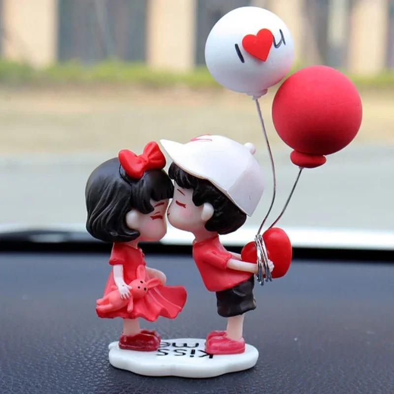 Anime Couples For Car Ornament Model Cute Kiss Balloon Figure Auto Interior Decoration Pink Dashboard Figurine Accessories Gifts