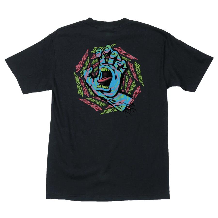 Santa Cruz SCREAMING SPIRAL STRIP HAND Skateboard T Shirt BLACK S