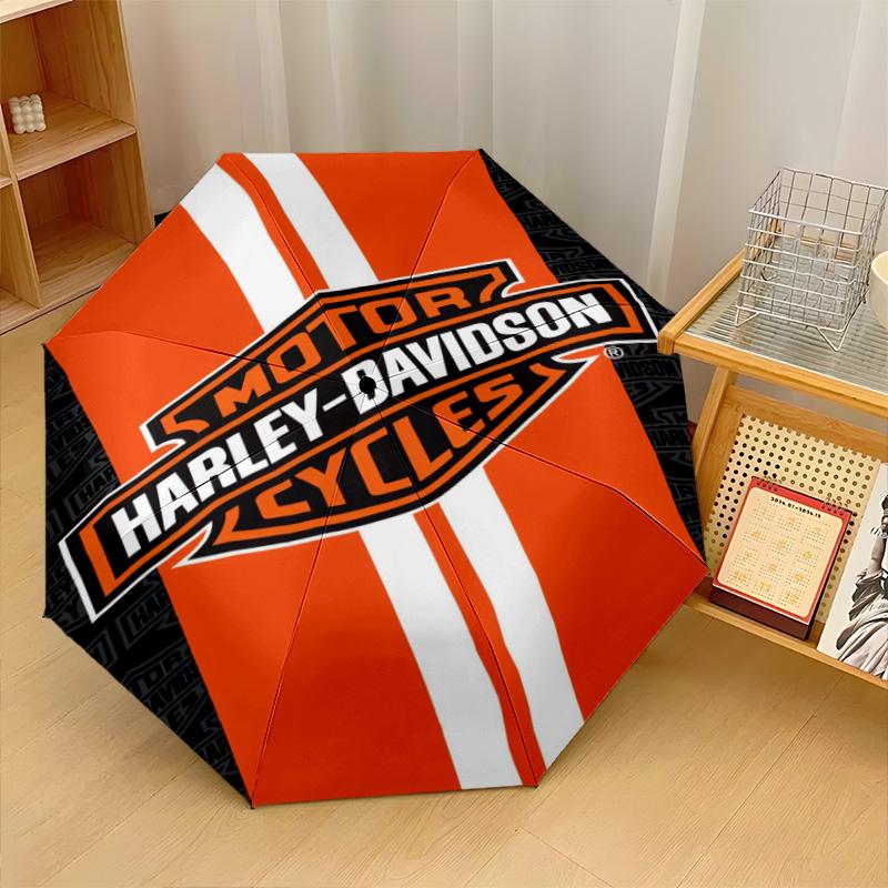 Harley-Davidson Print 8?Ribs Automatic Umbrella Wind Resistant Lightweight Folding Umbrella For Outdoor Travel