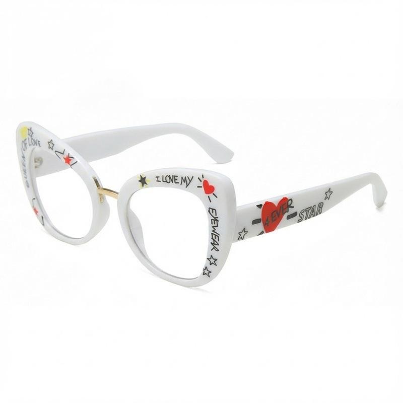 New retro large frame cat eye anti-blue glasses classic daily commuting dating versatile plain and thin flat glasses