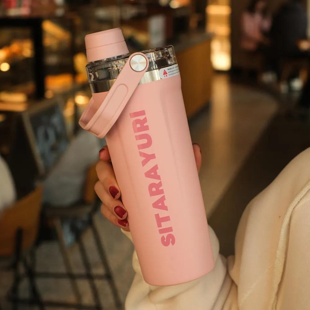 Large Capacity Stainless Steel 304 Insulated Water Bottle Portable Drinking Cup with Straw Lid Screw Cap Double Water Cup