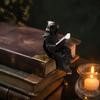 Gesichtsloser Magier Skulptur Gotischer Schattenleser Statue, Dunkler Stil Mini Zauberer Figur, Mattschwarze Harzfigur für Zuhause Büro Schreibtisch Bücherregal Mysterium