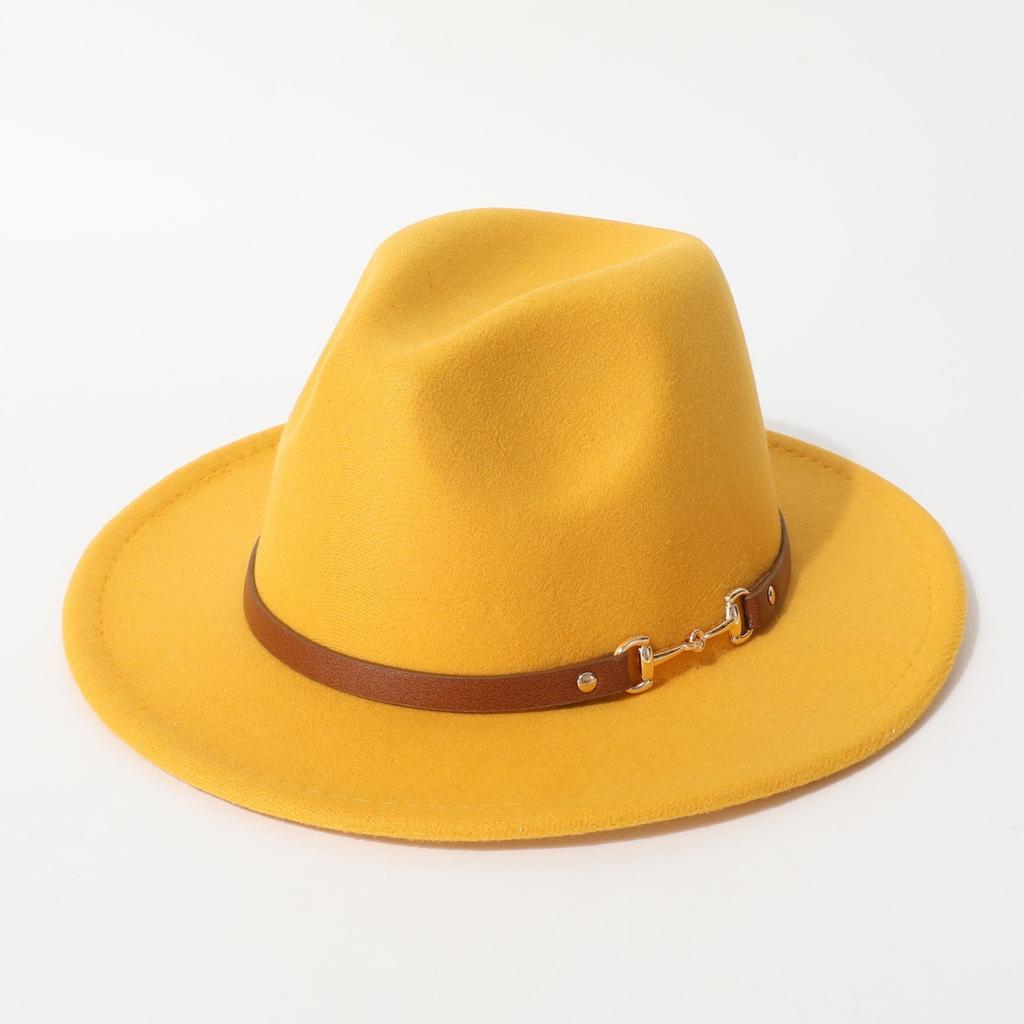 Fashionable spring and summer new wool felt hat with flat brim and wide brim, British retro jazz hat, black wool western cowboy hat