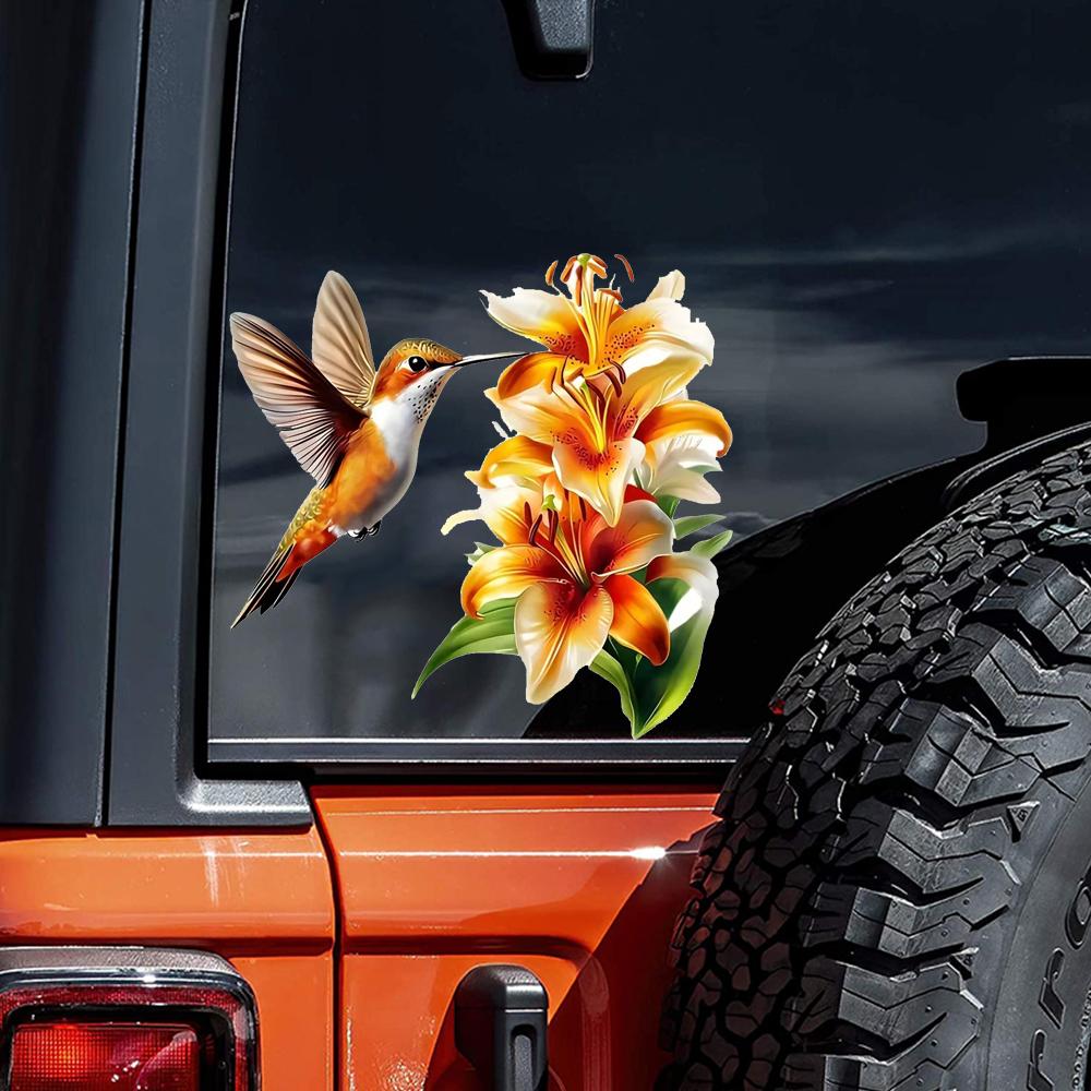 QT2417#15cm Vibrant Yellow Flowers & Hummingbird Car Sticker for Laptop, Truck,Motorcycle, Window