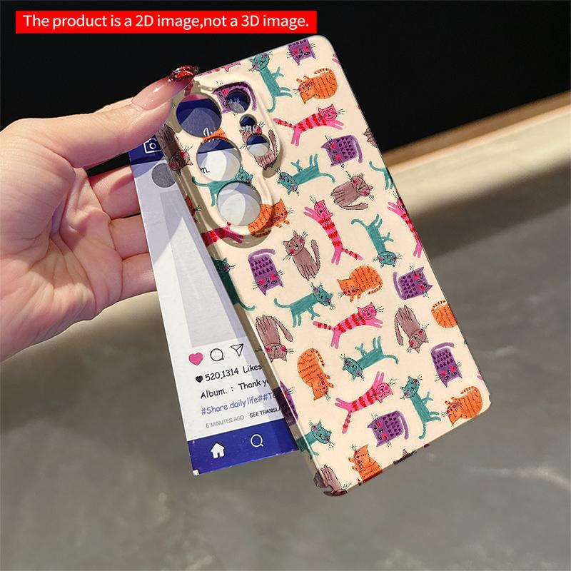 2DFlat Samsung Phone Case Colorful Cat Pattern Phone Case Applicable To Galaxy S22 S23 S24 S25ULTRA S26 A12 A13 A14 A15 A16  A34 A35 A54 A55