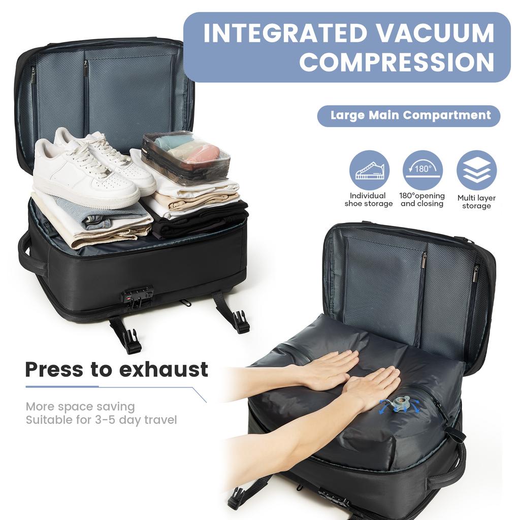 Large-Capacity Air Vacuum Compression Travel Backpack Men Business Computer Bag Black Bag Hand Luggage Backpack Cabin Bag