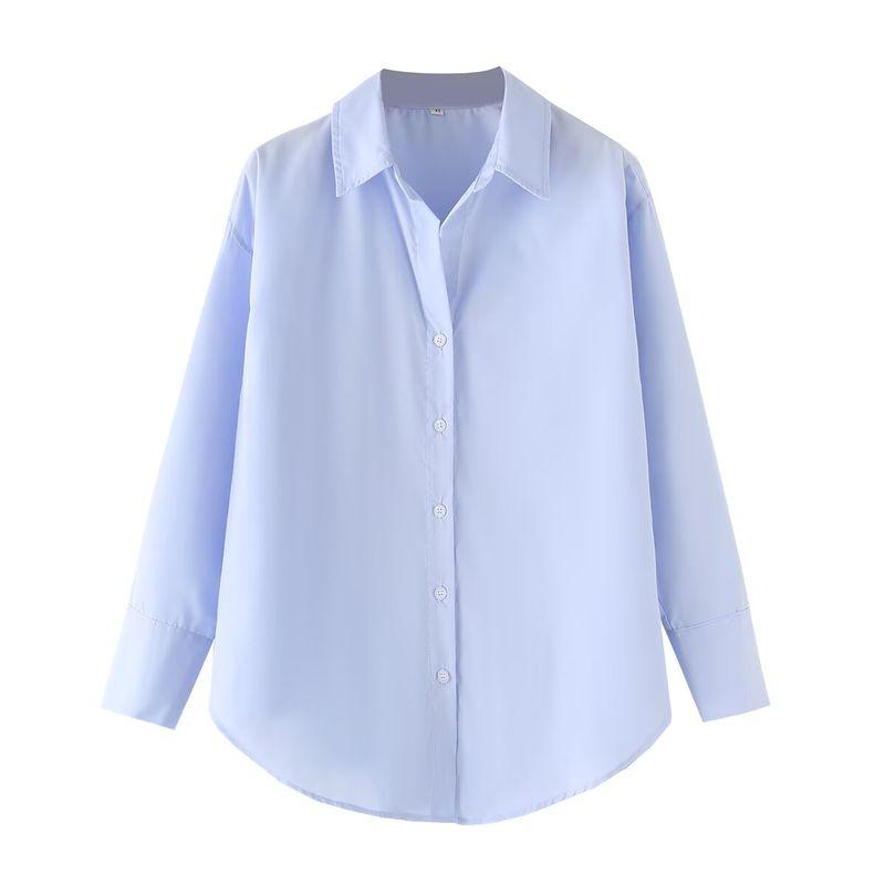 Zab Autumn New Women's Clothing Fashion Style French Style Design V Neck Poplin Long Sleeves Lapel Loose Shirt