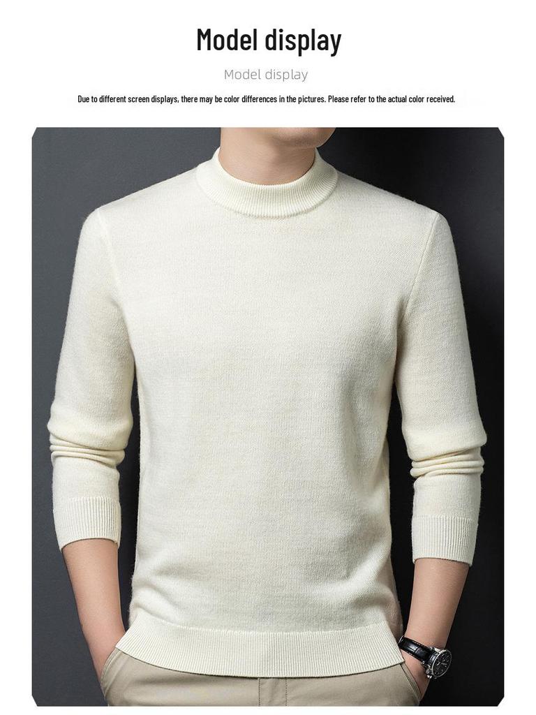 480g Men's Thickened Wool Sweater - New Winter Style, 100% Pure Wool, Solid Color Knitted Design