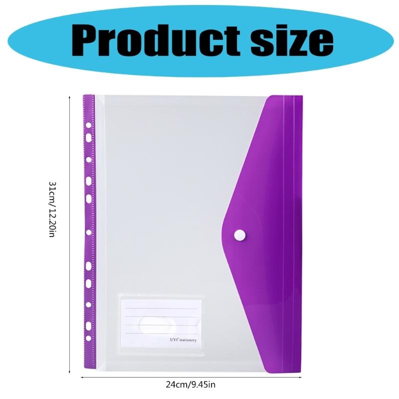 6Pcs Punched Pocket Clear Document Wallet 11 Holes Punched Pocket File Bag Letter Size Folder Filing Wallet File Sleeve