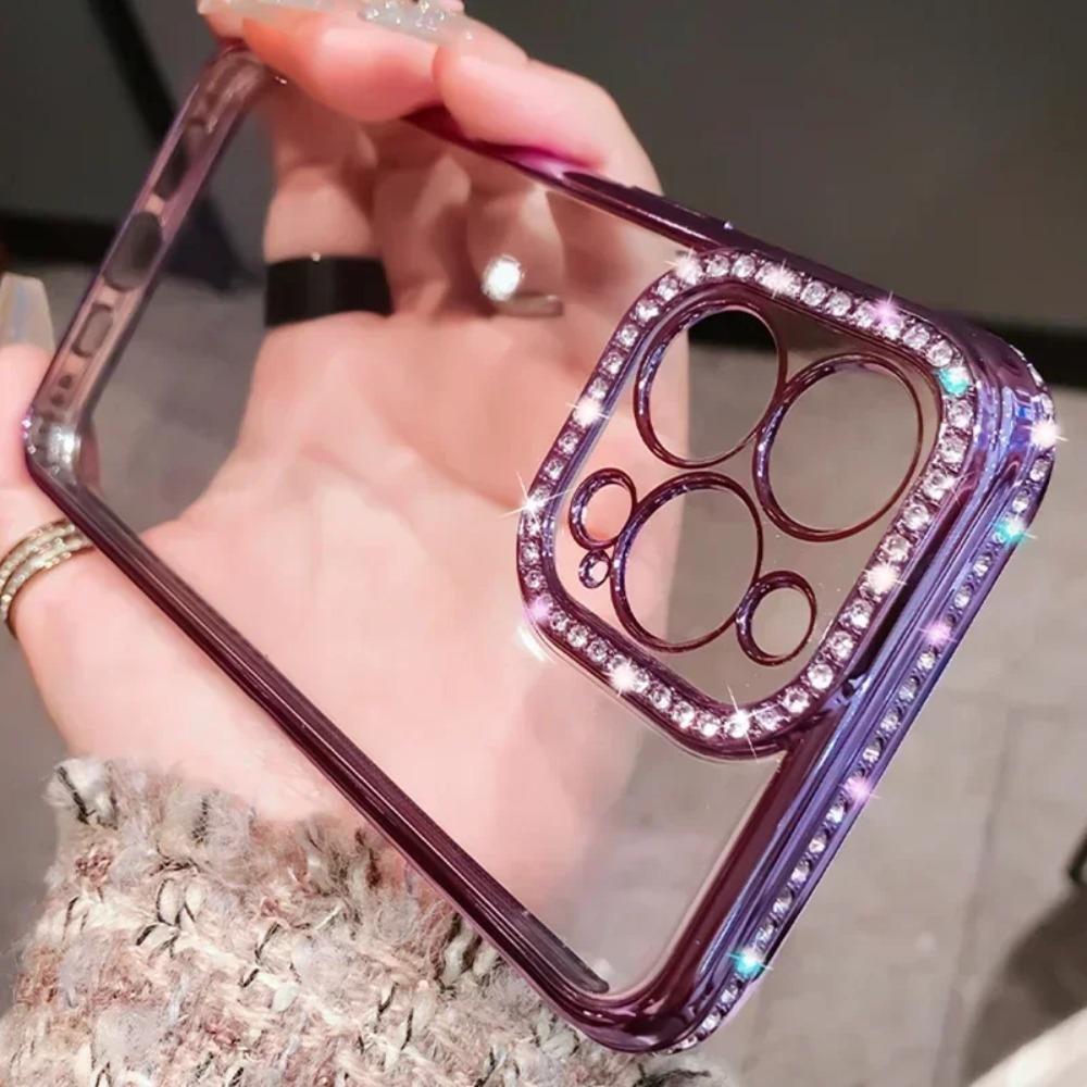 Luxury Plating Glitter Diamond Transparent Case for iPhone 17 16 13 11 12 14 15 Pro Max Plus Female Silicone Shockproof Cover