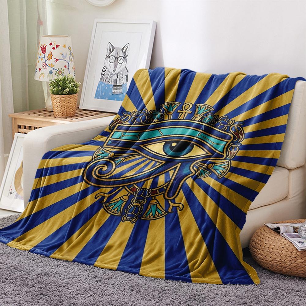 1Pc Eye of Horus Print Flannel Blanket, High quality Comfortable for All Seasons, Home Decor, Warmth and Comfort, Perfect for Christmas Gifts W31
