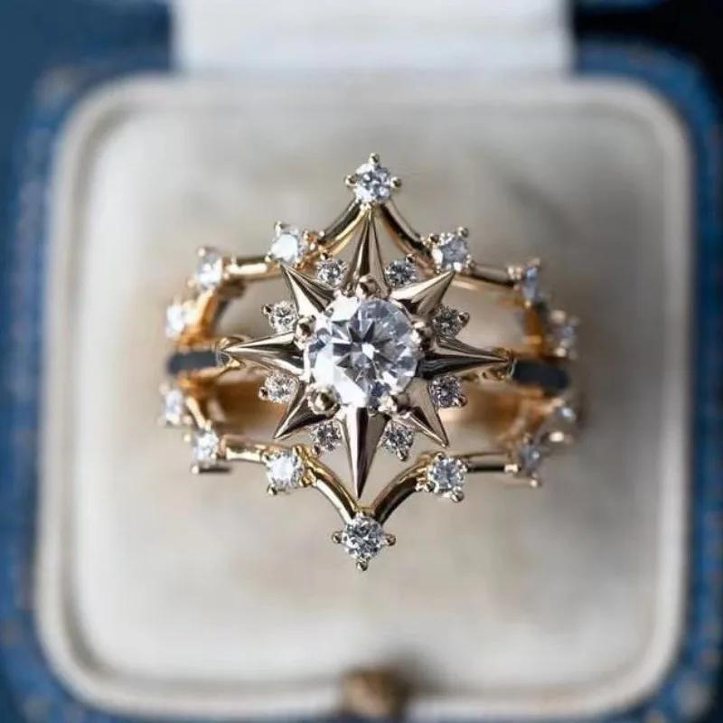 

New star and moon shape Italian style ring niche zircon French jewelry ins ring 5 золотой