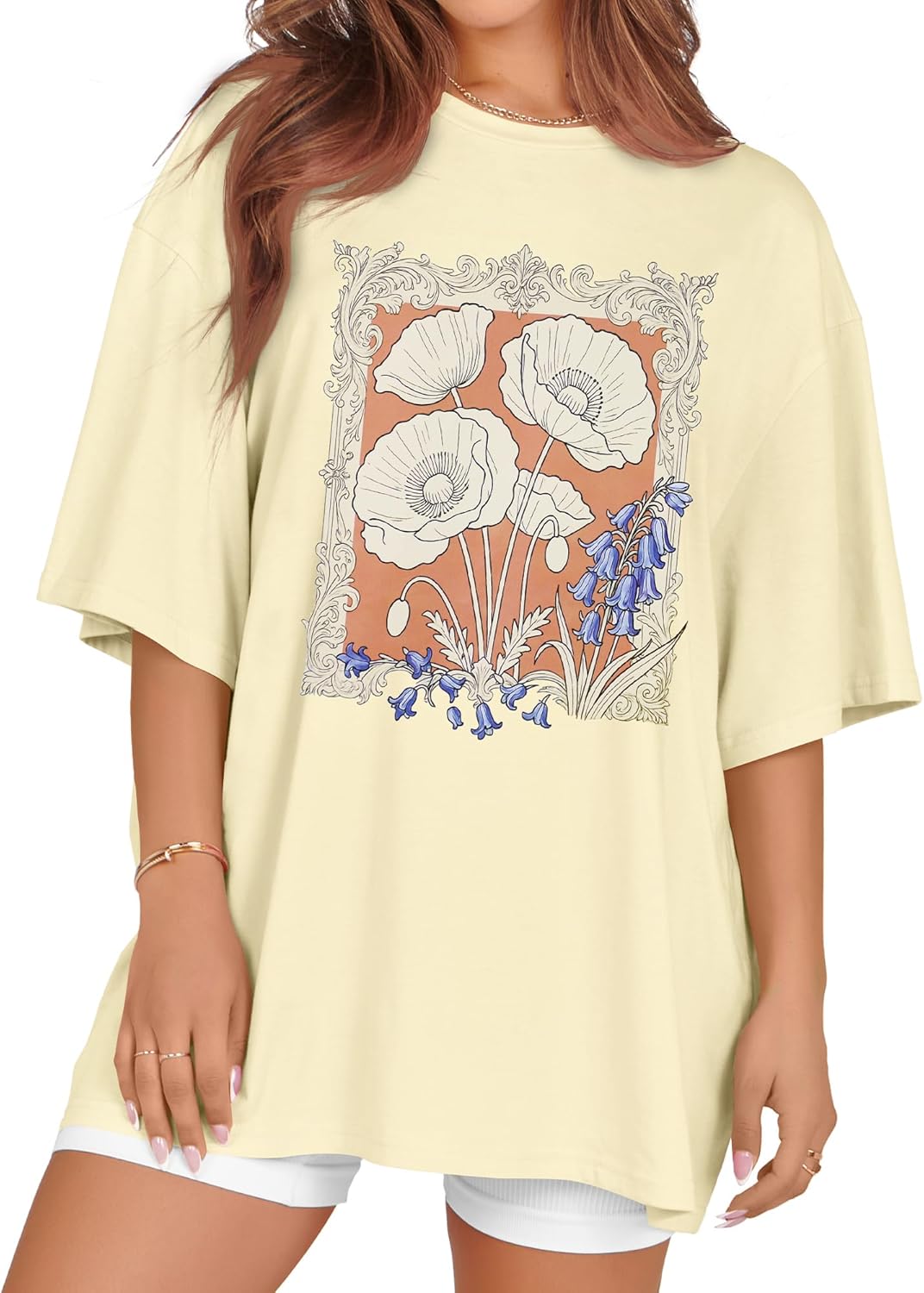 

rosemia Oversized Tshirts for Women Summer Short Sleeve Round Neck Graphic Tee Shirt S разноцветный