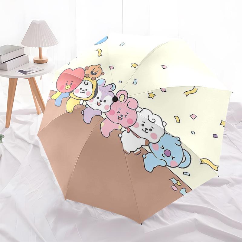 1pc BT21 Characters Outdoor Umbrella - Automatic Opening/Closing, Portable 3-Fold Design, 8-Rib Iron Frame, Perfect Gift for Fans, Travelers, Dai