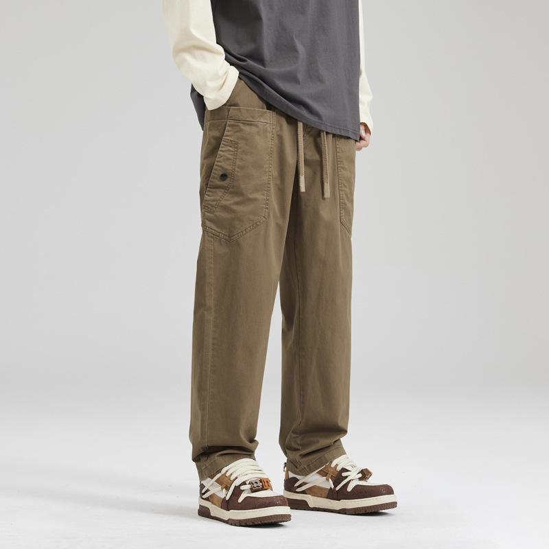 Spring new retro men's loose straight-leg pants American functional overalls casual pants men's trend
