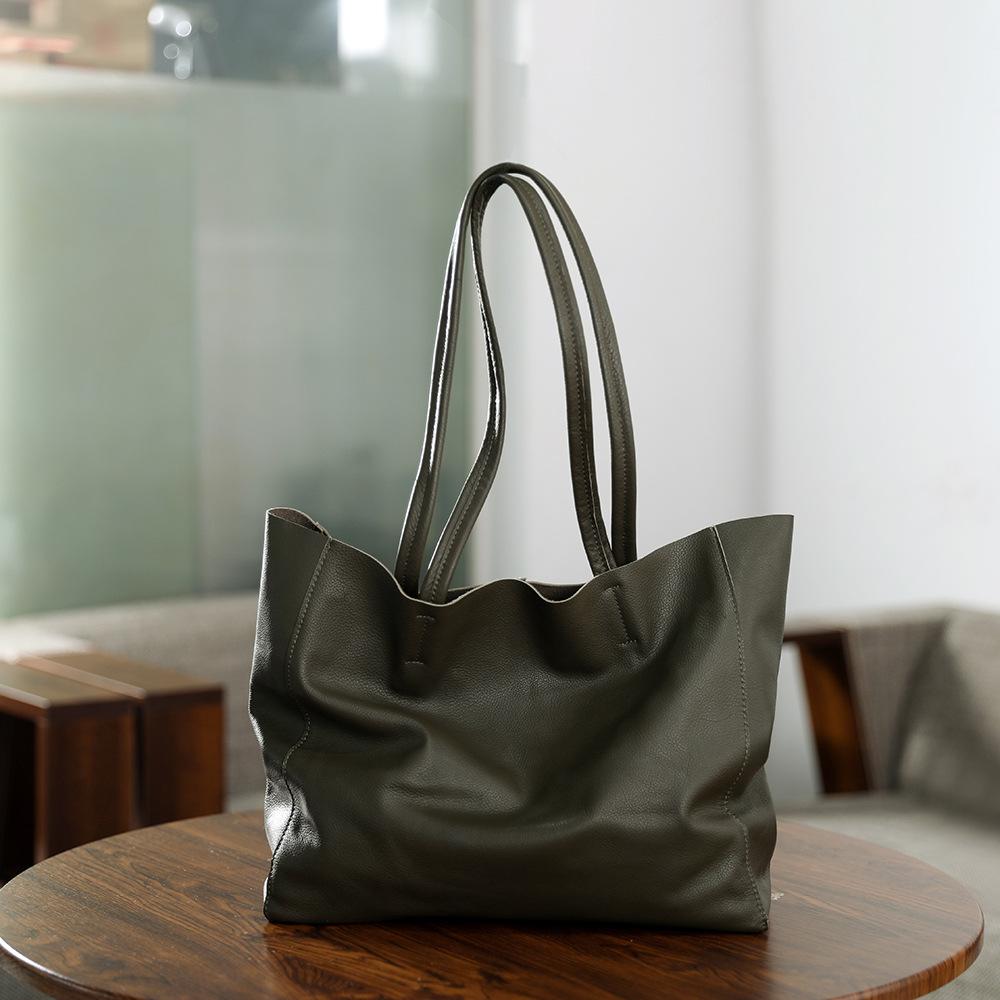 Top-grain Cowhide Large Shopping Bag Genuine Leather Women's Casual and Simple Tote Mother Bag Women's Designer Luxury Bag