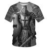 Medieval Knight Templar Print 3D T-shirt Divine Cross Pattern Men's Round Neck Short Sleeve Casual T-shirt Vintage Street Tees