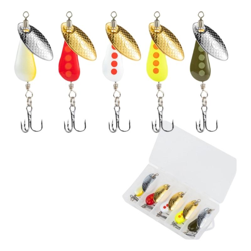 5Pcs Long Shot Spoon Baits Fishing Lures Treble Hook Metal Spoon Spinner Baits Sequins Crankbait Artificial Baits
