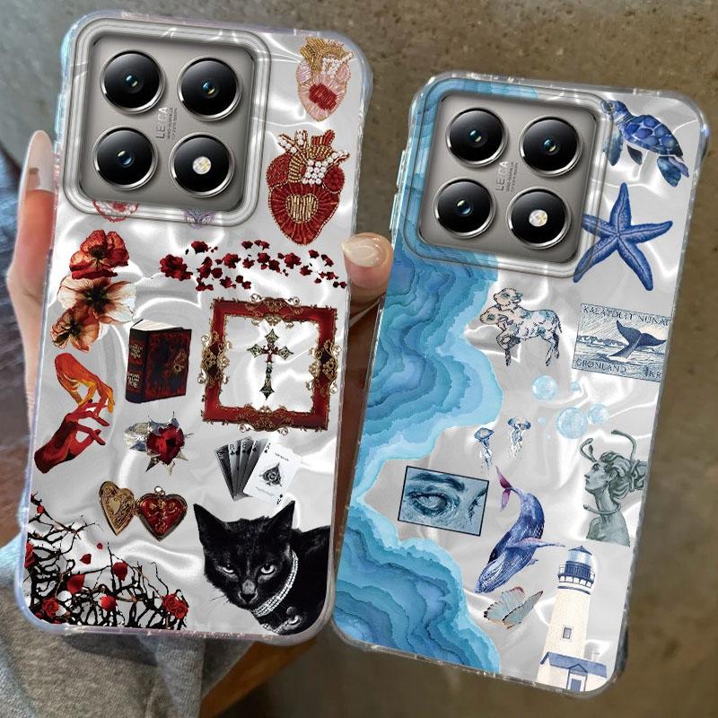 Retro Sun Marine Floral Eyes Girls Women Phone Case For Xiaomi 14T 13T Pro 14Tpro 13Tpro 11 Lite 5G NE Shockproof Fundas Cover