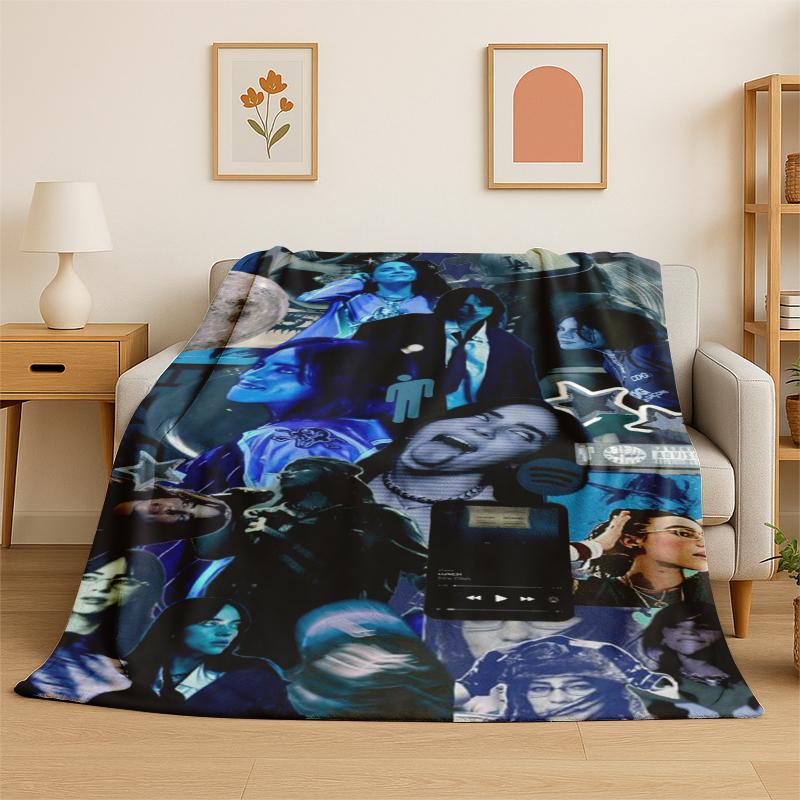 3D Billie Eilish Singer Star Flannel Blanket Soft Warm Throw Blanket for Bedroom Living Room Bed Travel Camping Picnic Gift
