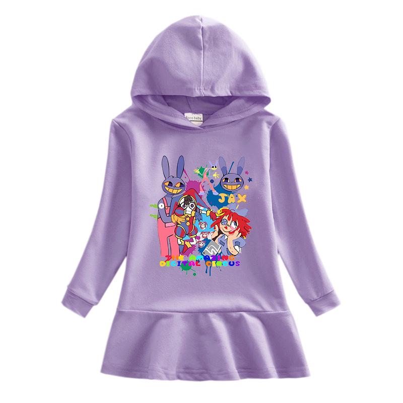 2026 Spring/Autumn Ruffle Rainbow Cartoon Hooded Princess Dress for Girls