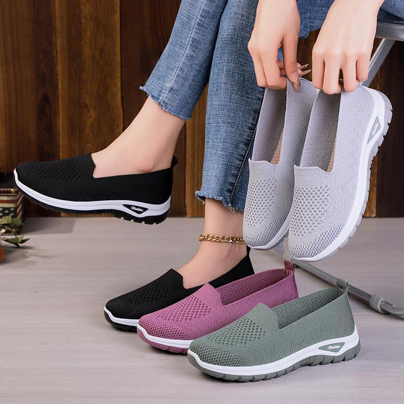 Summer Knitted Mesh Sneakers for Women Non Slip Walking Shoes Breathable Work Running Shoes Women's Casual Comfortable Lightweight Workout Shoes