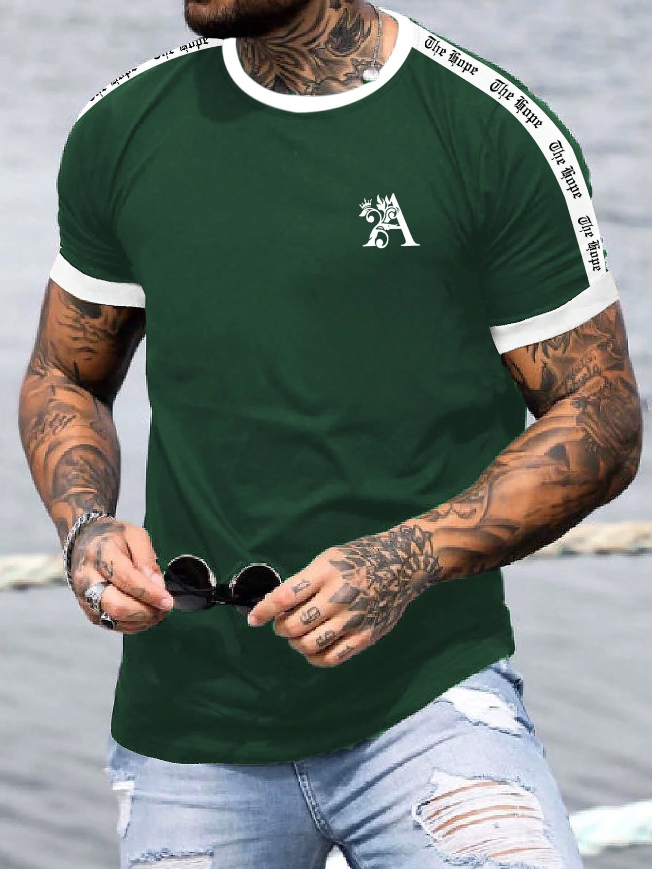 Men s Color Block Letter Pattern Casual Multifunctional Daily T-shirt, Green S зелёный