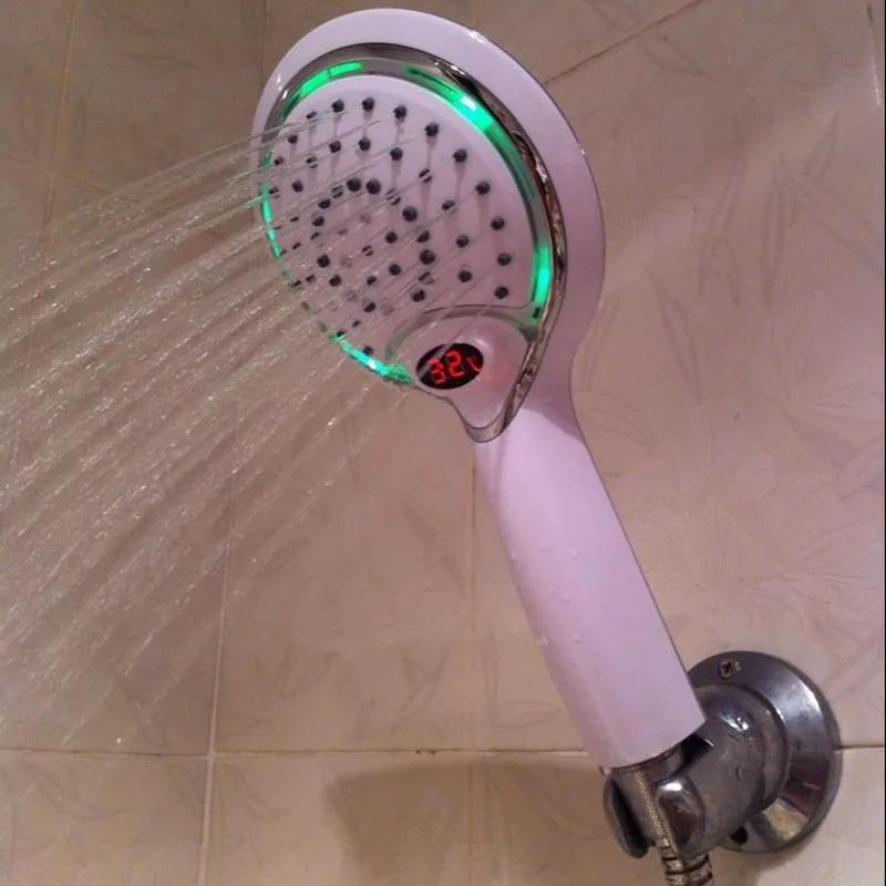 1pc LED Shower Spray Automatic Digital Temperature Sensor 3 Colors Change Water Powered New Shower Head Bathroom Accessories