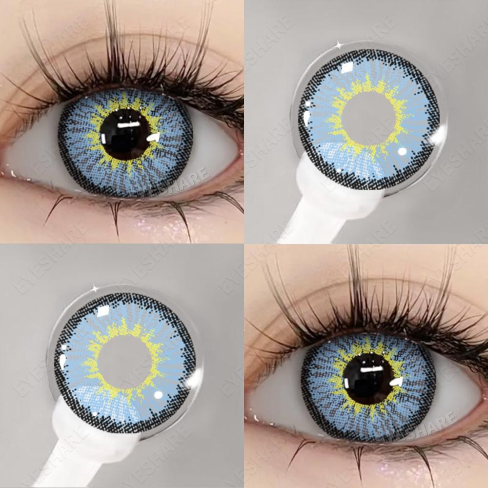 Eyeshare 2 szt. Soczewki Cosplay Seria Madryt Czerwone Oczy Niebieskie Źrenice Brązowe Soczewki Naturalne Roczne Kosmetyczne