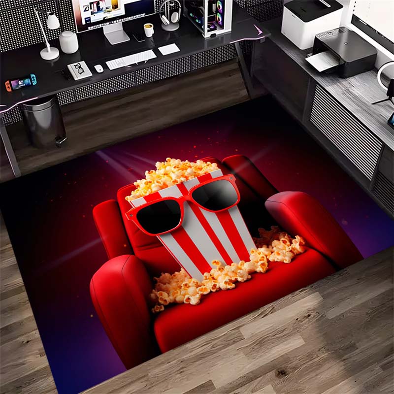 Cinema Red Chair Popcorn Sunglasses Print Area Rug Movie Theme Non‑Slip Rectangular Floor Mat Home Decor Rug for Gaming Room Living Bedroom