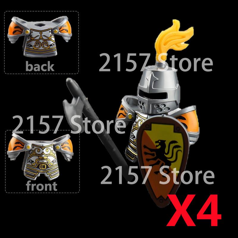 Medieval Castle Soldier Action Figures Building Block Dragon Anime Knight Accessory Warhorse Militia Helmet Shield Toy Gift S015