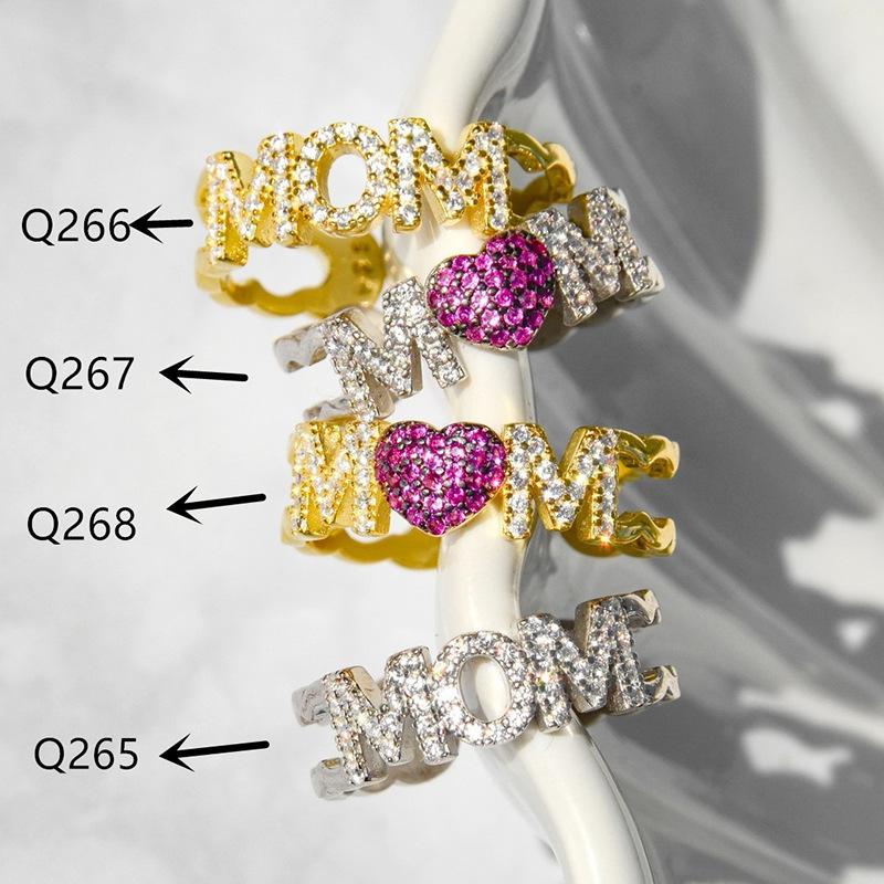Inlaid Mom Ring, Love Type Mother'S Day Opening Adjustable Ring, Fashionable Ol New Year'S Gift