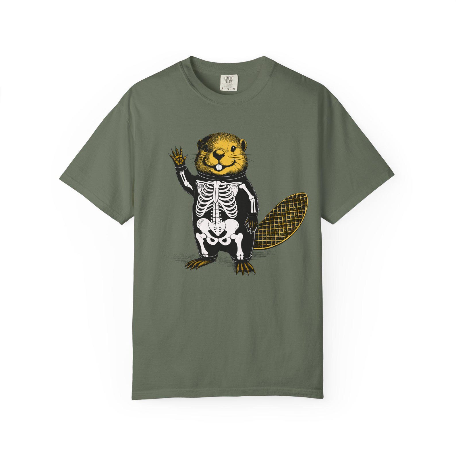 Skeleton Beaver Halloween T-Shirt: Funny Color Pop Spooky Tee XL