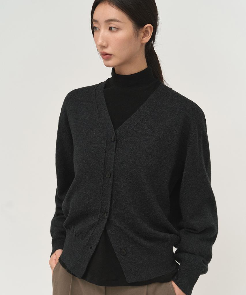 Rough Side White Label Cropped Knit Cardigan Ash Black