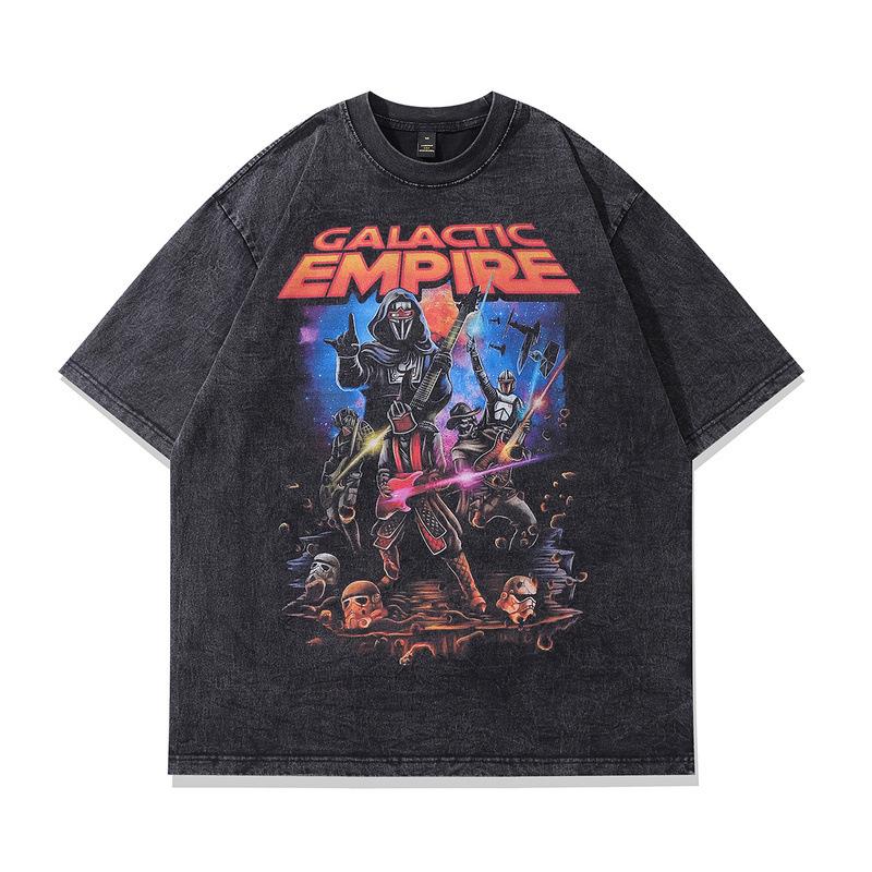 European, American High Street Washed Retro Old Short-Sleeved T-Shirt Couple Animation Direct Injection Printing Loose Bottoming Shirt Men