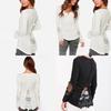 Elegant Lace Stitching Women's T-shirt Slim Fit Long Sleeve Cotton Top