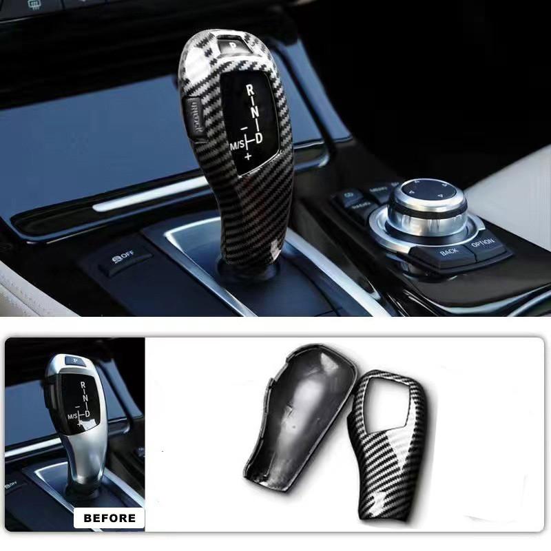2Pcs/Set LHD Carbon Fiber Car Gear Shift Knob Cover Trim Interior Gear Shift Collars For BMW X5 X6 1/2/3/4/5/6 Series