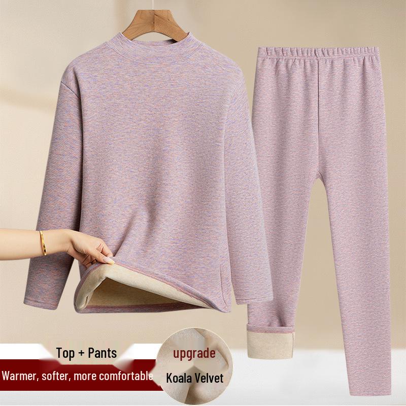 Fleece-Lined Winter Clothing Set for Middle-Aged and Elderly Women: Warm Base Layer Top for Autumn and Winter Seasons