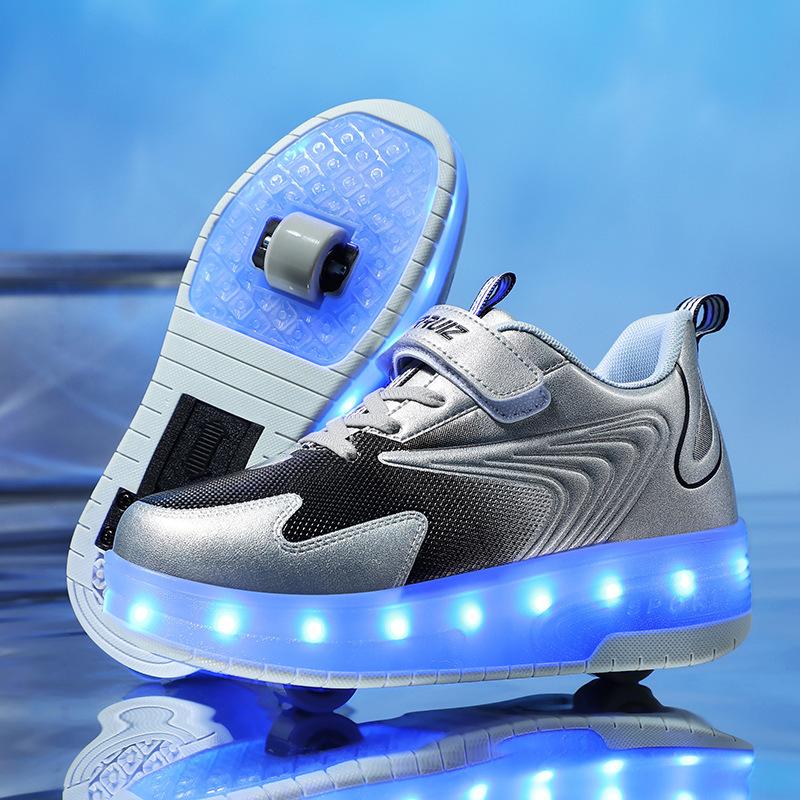 Children's Charging Runaway Shoes Automatic with Lights Single and Double Wheel Skates Luminous Shoes