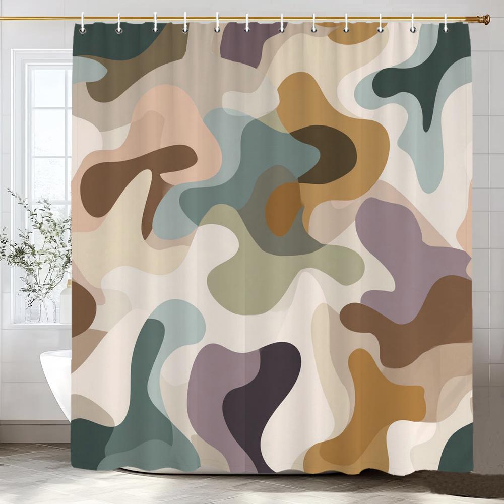 Modern Minimalist Geometrical Pattern Shower Curtain,Polyester Fabric Washable Bathroom Curtains,Home Decoration With Hooks