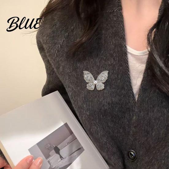 Faux Pearl Rhinestone Brooch Women Three-Dimensional Butterfly Design Pin