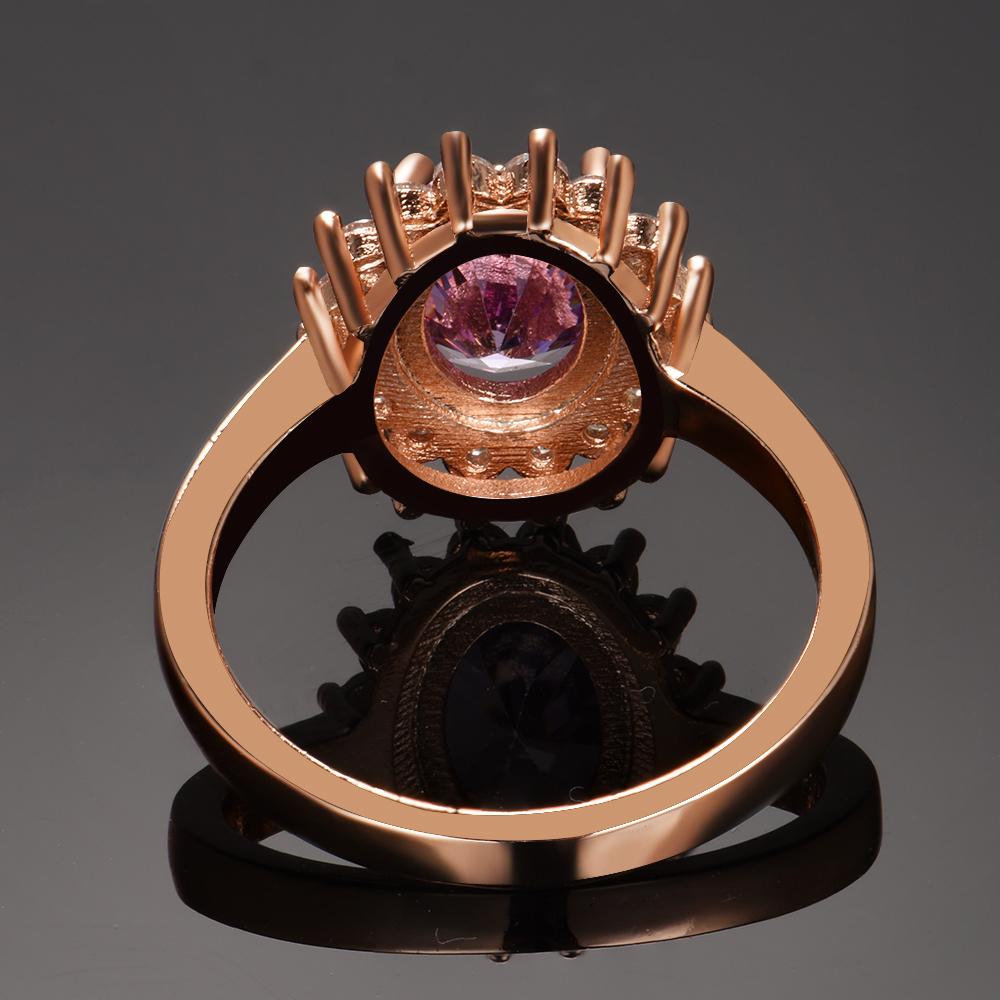 Rosegull Ametyst Ringer for Kvinner Elegant Lilla Smykker Ring Hot Sale Romantisk Bryllupsforlovelse Bursdagsgaver Engros